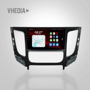 Aftermarket car infotainment dash frame with a touchscreen displaying maps and apps.