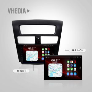 Twin-screen car infotainment system: a large 11.5-inch display paired with a 9-inch secondary screen showing a map and apps.