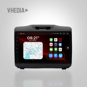 In-car infotainment display showing maps and app icons on a dashboard unit
