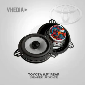 Toyota 6.5-inch rear speaker upgrade kit with two speakers displayed on a gray background, branded VhediaSO.