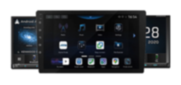Three tablet devices layered in a row, with the center tablet showing its app-filled home screen.