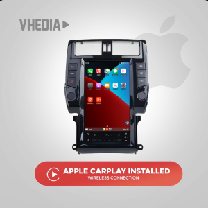 Car infotainment head unit displaying Apple CarPlay home screen, advertised as wireless connection feature